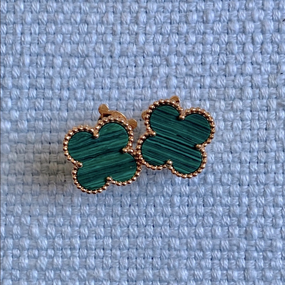 VCA Van Cleef Alhambra malachite gold earrings